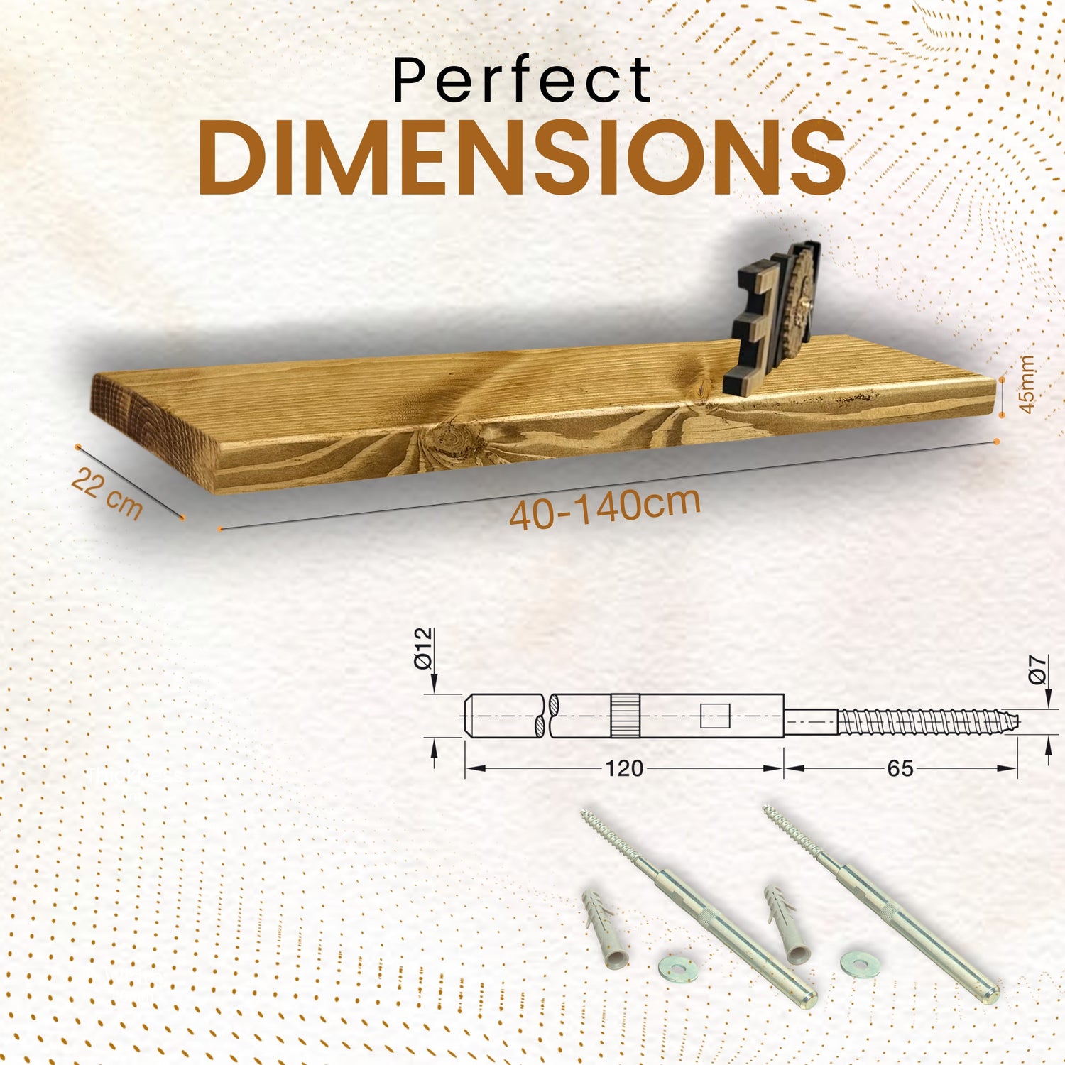 Set of 2 Rustic Shelves | Wall-Mounted Wooden Board With Floating Brackets, 22cm Depth