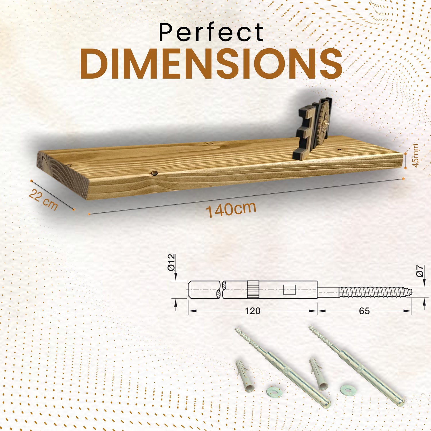 Set of 2 Rustic Shelves | Wall-Mounted Wooden Board With Floating Brackets, 22cm Depth