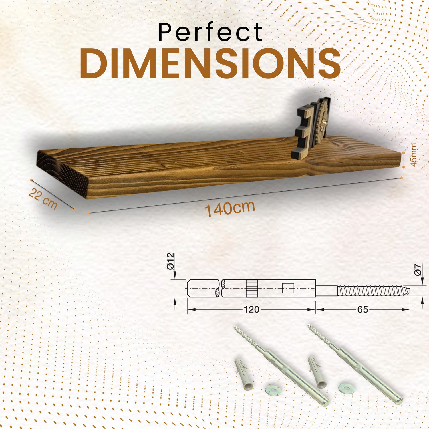 Rustic Shelf | Wall-Mounted Wooden Board With FLOATING Brackets, 22cm Depth