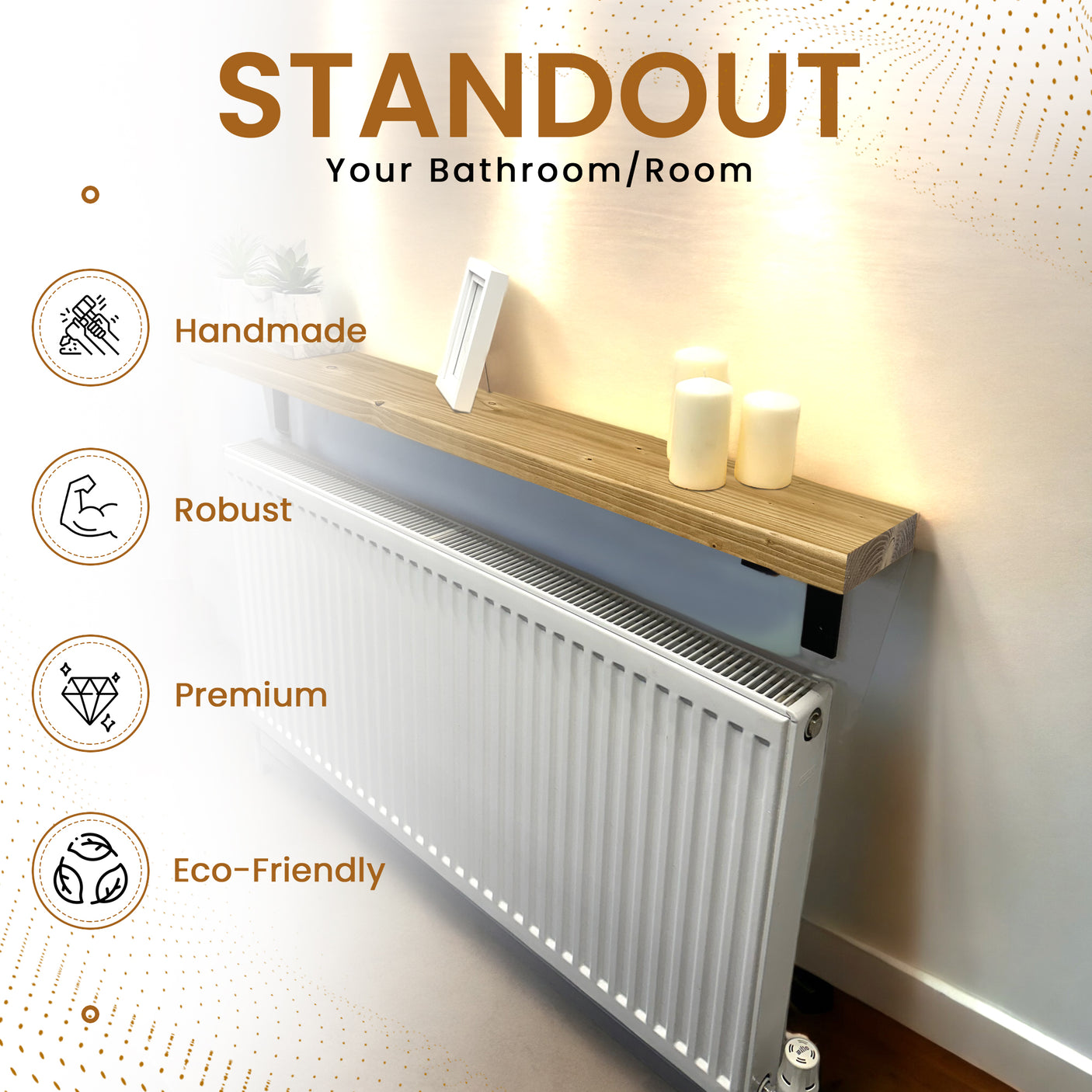 Radiator Shelf | Rustic Slim Narrow Shelf for Hallway | Console With Brackets