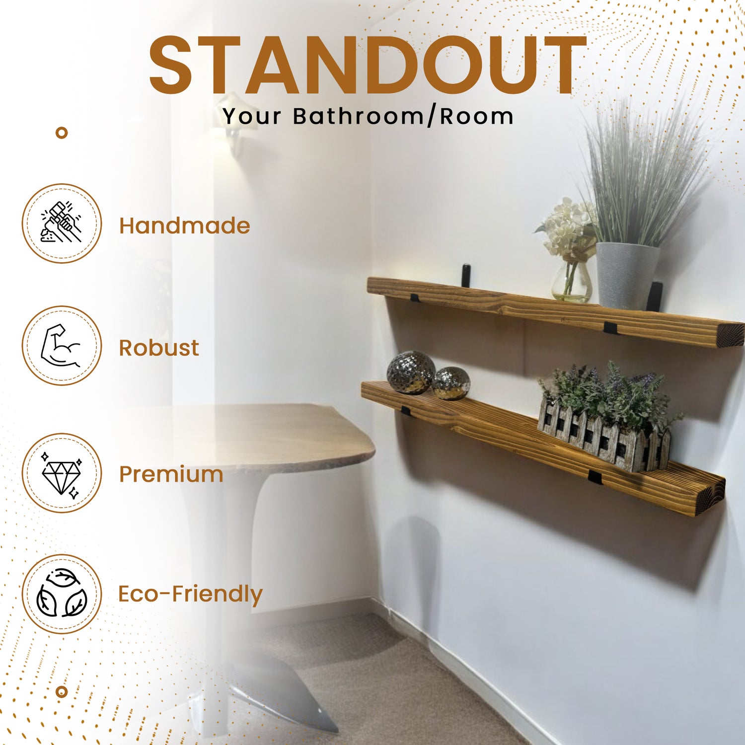 Rustic Shelf | Wall-Mounted Wooden Board With UP Brackets, 15cm Depth