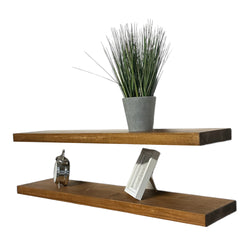 Set of 2 Rustic Handcrafted Floating Wall Shelves with Brackets - Perfect for Kitchen Decor and Storage