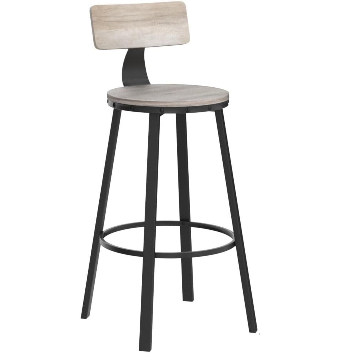 Bar Stool with Backs – Rustic Kitchen & Breakfast Bar Chair with Backrest & Steel Frame 73cm Tall