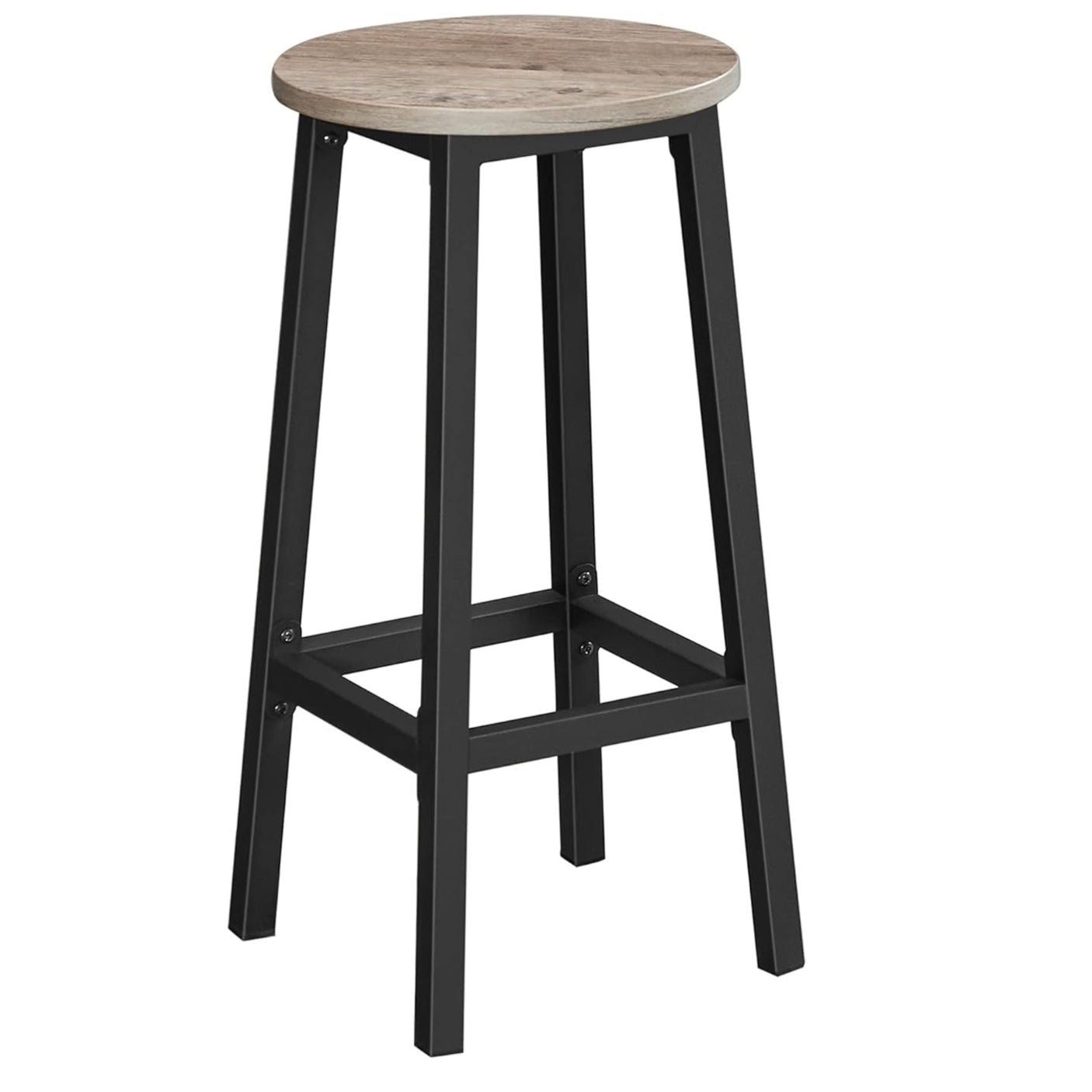 Bar Stool Round Rustic Kitchen & Breakfast Bar Chair & Steel Frame 65cm Tall