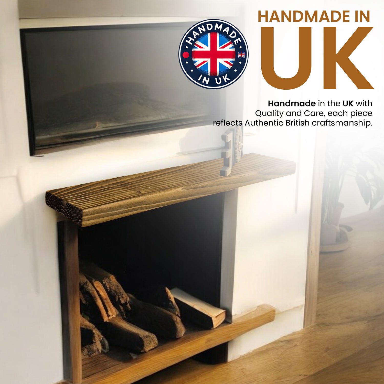 Rustic Shelf | Wall-Mounted Wooden Board With FLOATING Brackets, 22cm Depth