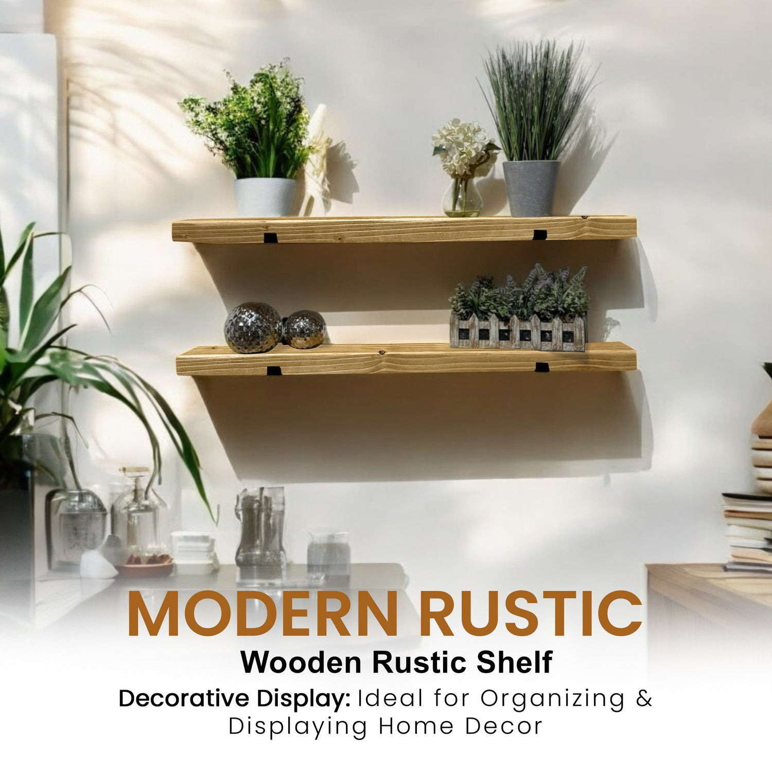 Rustic Shelf | Wall-Mounted Wooden Board With UP Brackets, 15cm Depth