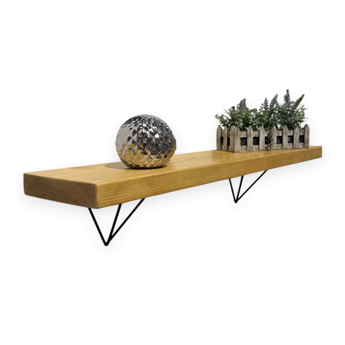 Rustic Shelf | Chunky Wall Wooden Board With Hairpin Brackets, 22cm Depth