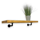 Rustic Shelf | Wall-Mounted Wooden Board With PIPE Brackets, 22cm Depth