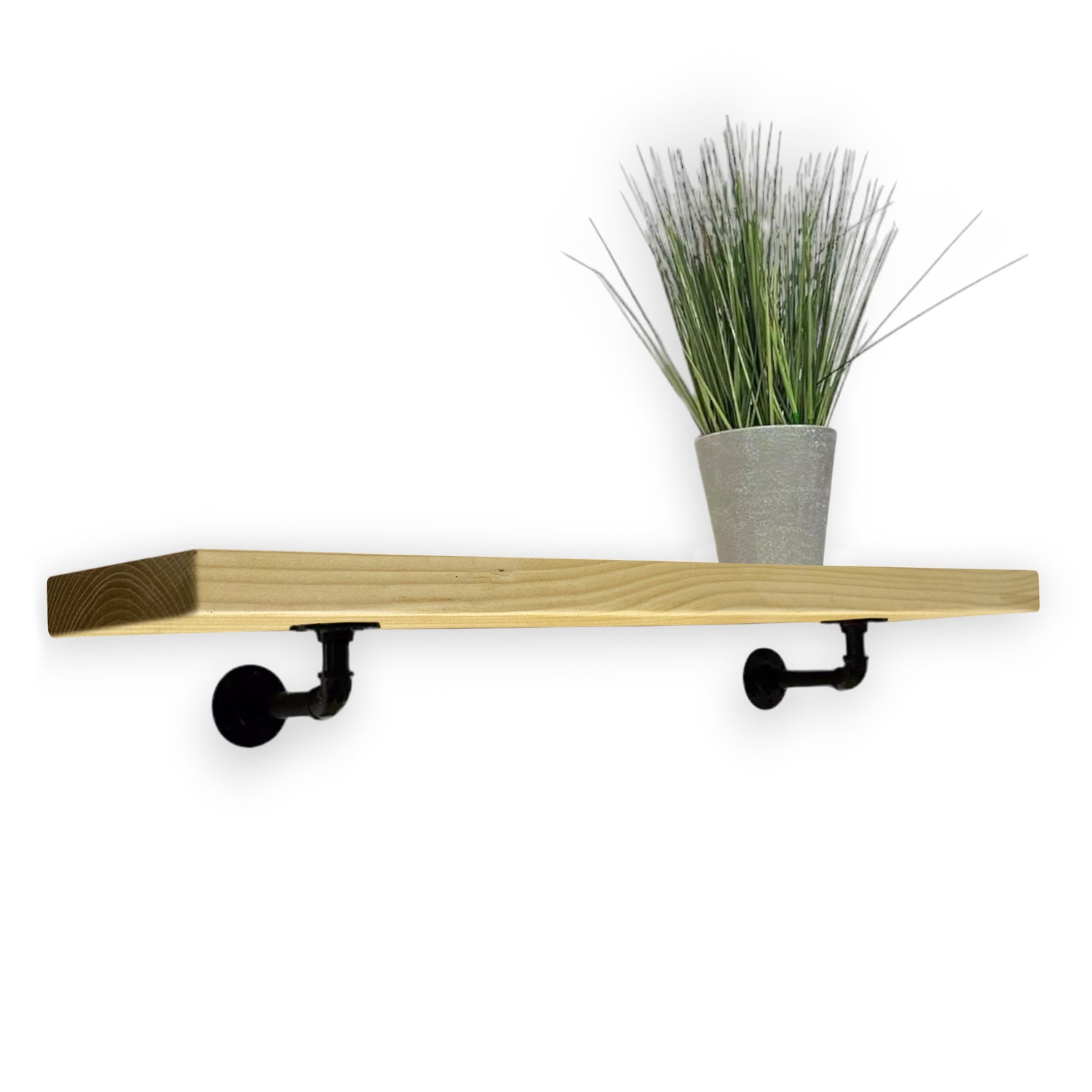 Rustic Shelf | Wall-Mounted Wooden Board With PIPE Brackets, 22cm Depth