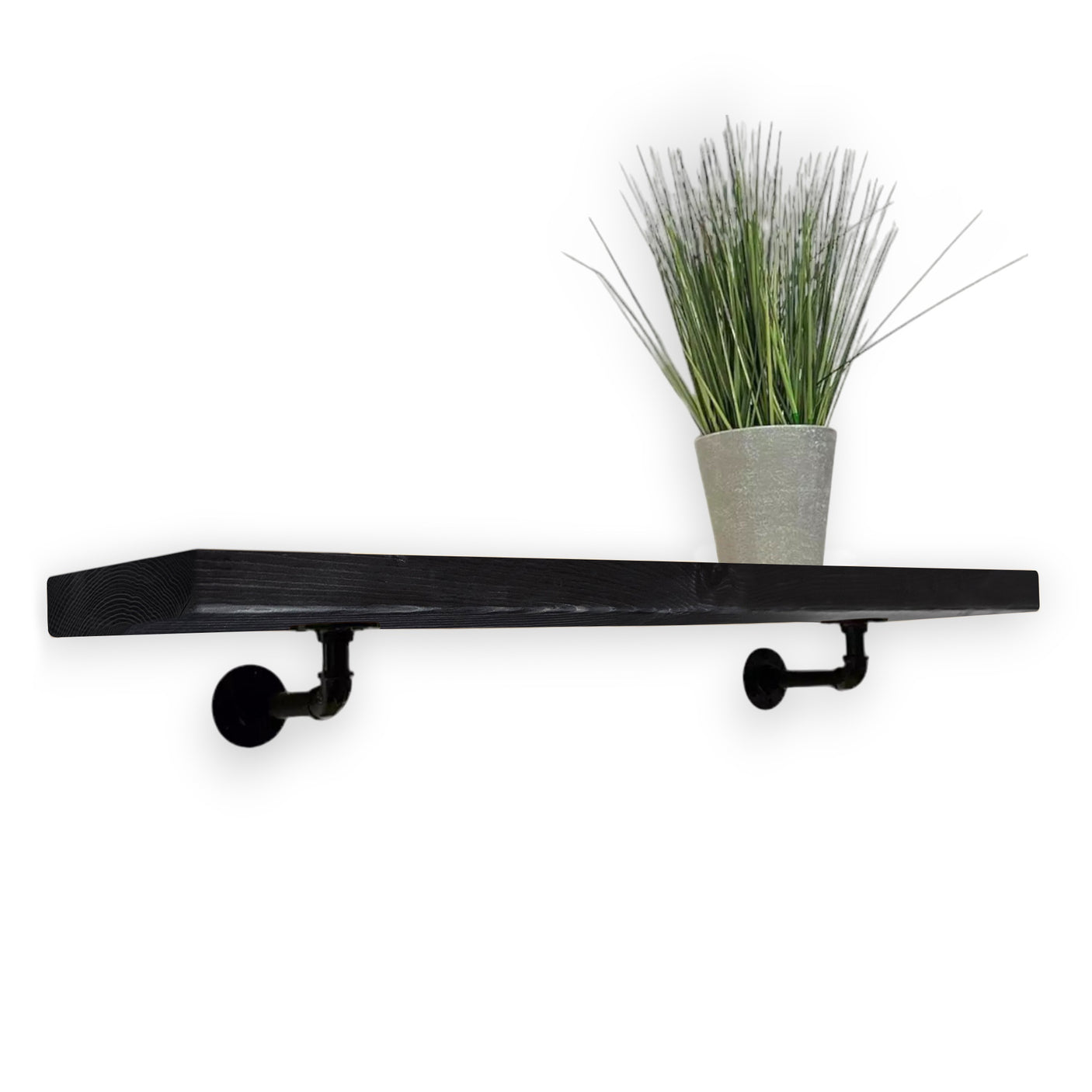 Rustic Shelf | Wall-Mounted Wooden Board With PIPE Brackets, 22cm Depth