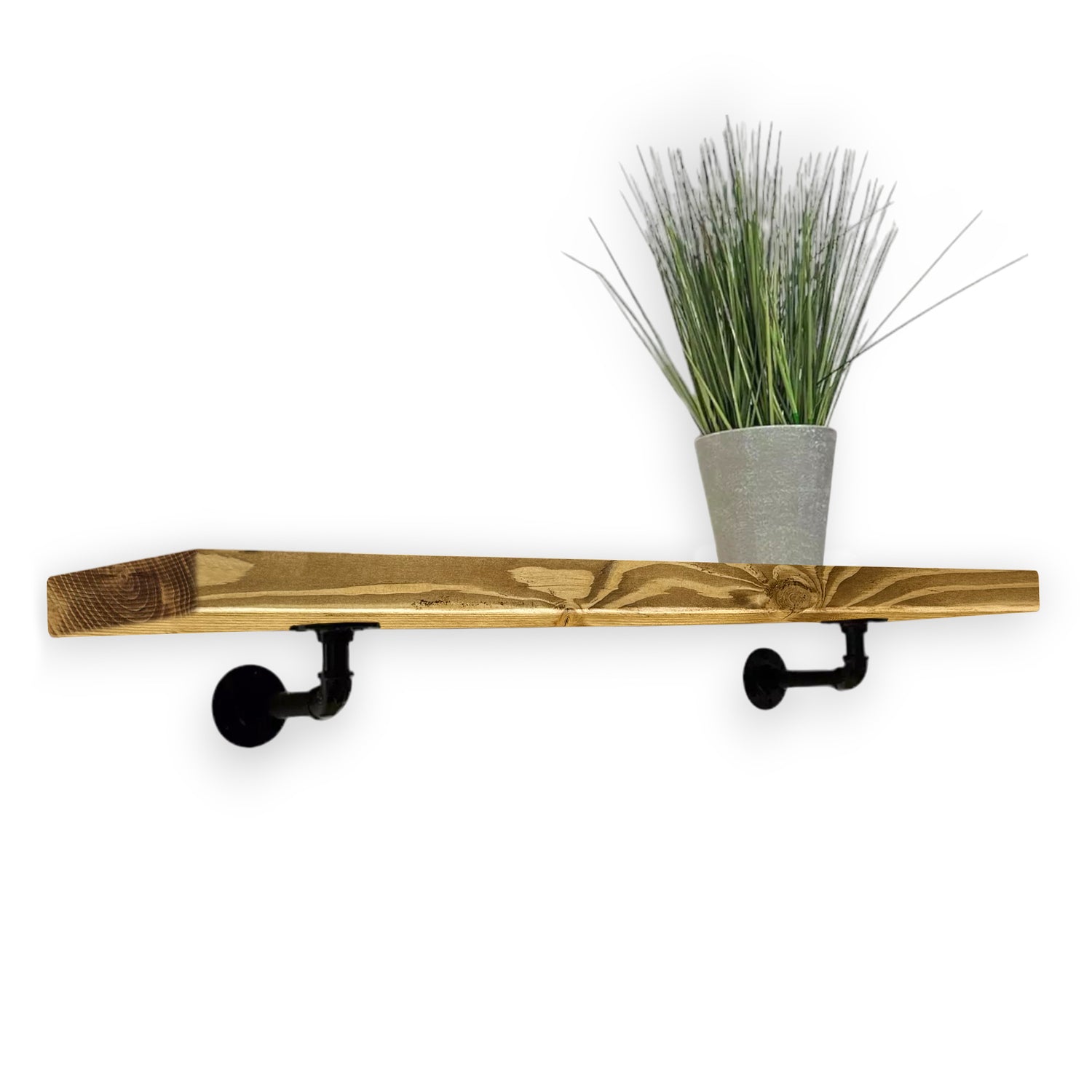 Rustic Shelf | Wall-Mounted Wooden Board With PIPE Brackets, 22cm Depth