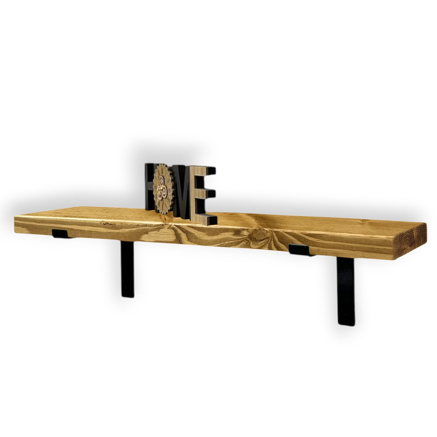 Rustic Shelf | Wall-Mounted Wooden Board With DOWN Brackets, 22cm Depth