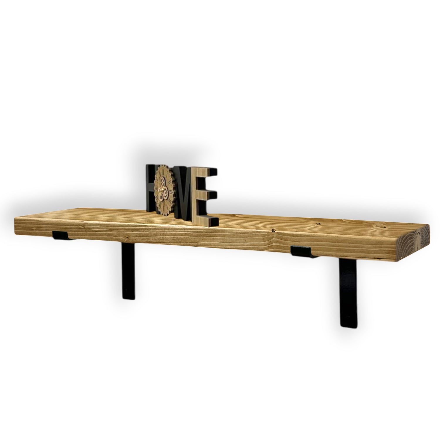 Rustic Shelf | Wall-Mounted Wooden Board With DOWN Brackets, 22cm Depth