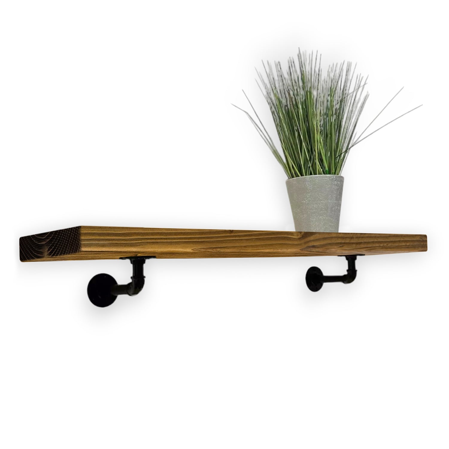 Rustic Shelf | Wall-Mounted Wooden Board With PIPE Brackets, 22cm Depth