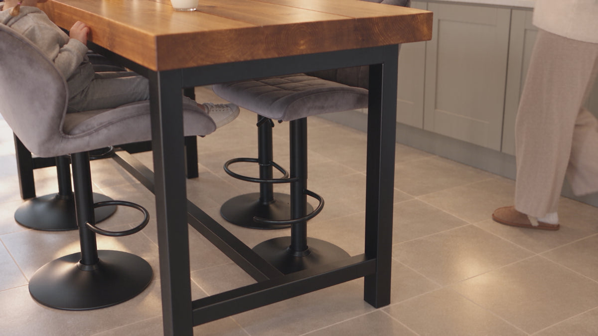 BS12 Signature Solid Wood Breakfast Bar Table – 70mm Thick Top, Heavy-Duty Steel Frame, Handcrafted in Yorkshire