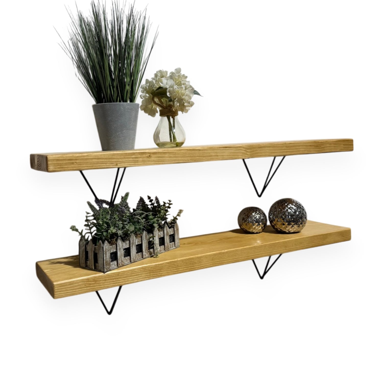 rustic shelves with hairpin brackets