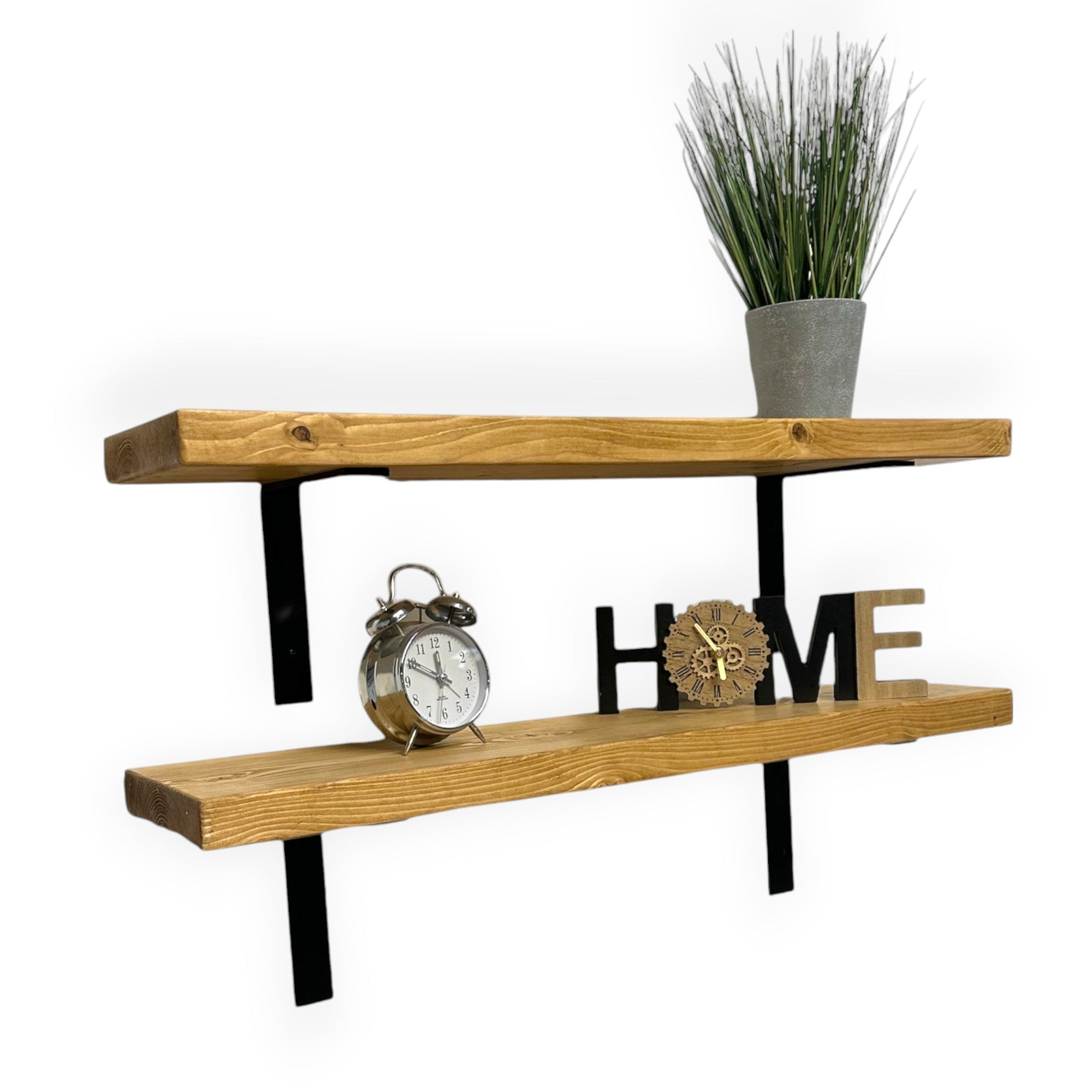 Set of 2 Rustic Shelves | Wooden Wall Scaffold with Non-Lipped