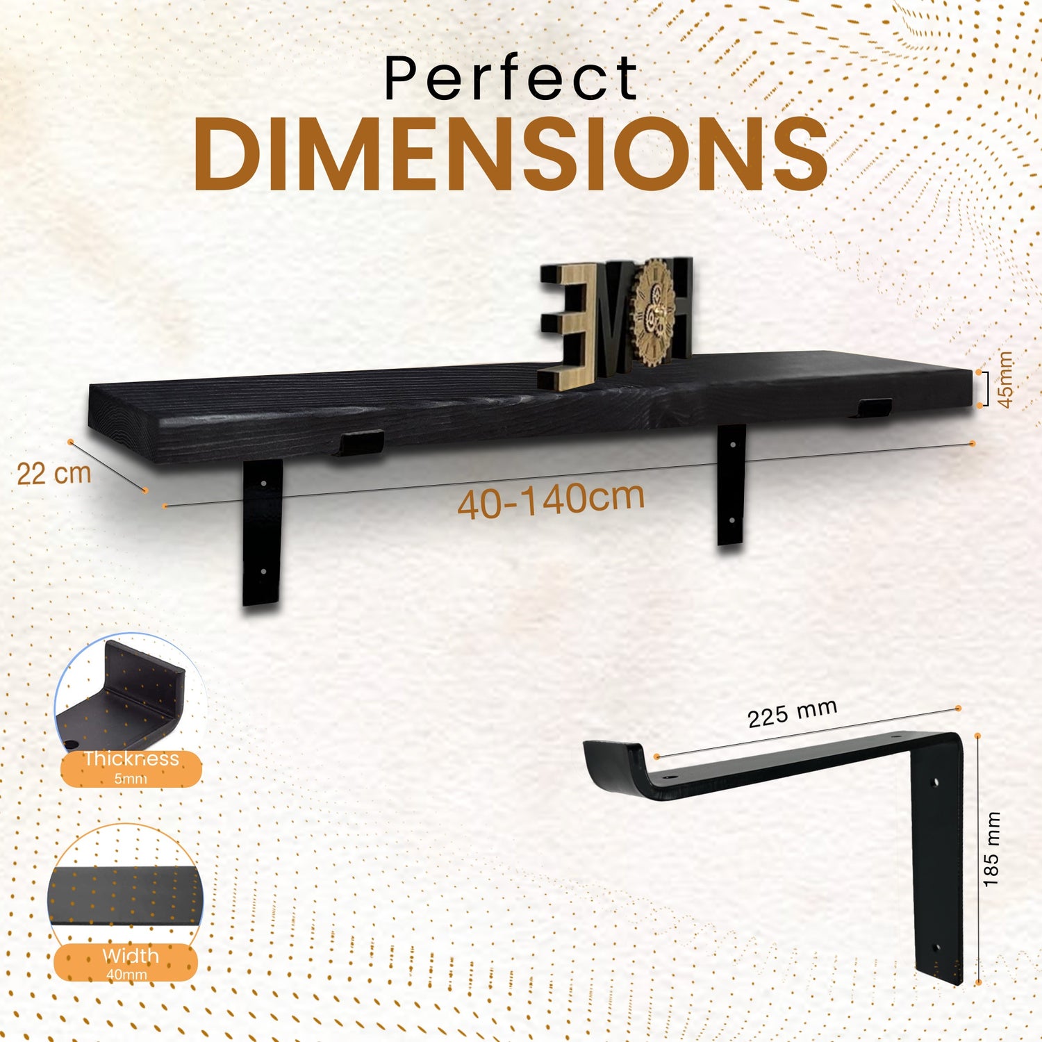 Set of 2 Rustic Shelves | Wall-Mounted Wooden Board With Lipped DOWN Brackets, 22cm Depth