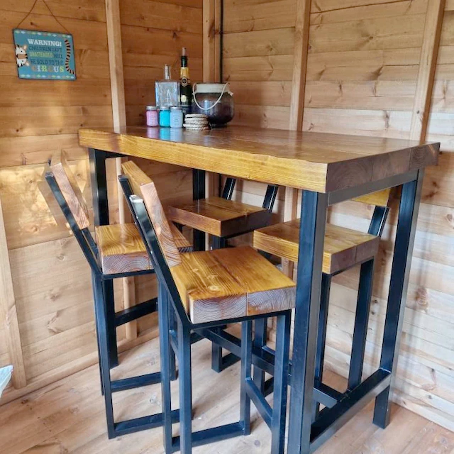 De comedor de barra de estilo industrial | Mesa Poseur Desayuno Alto | Hecho de madera maciza y acero BS12