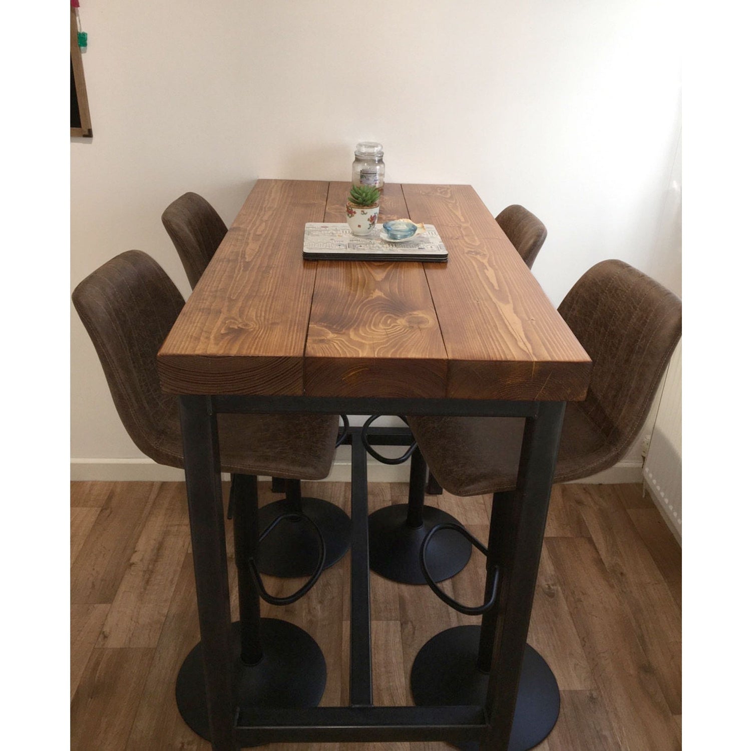 De comedor de barra de estilo industrial | Mesa Poseur Desayuno Alto | Hecho de madera maciza y acero BS12