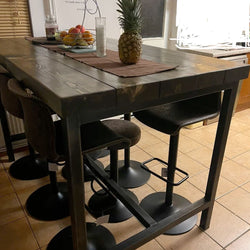 Table à manger de bar de style industriel | Table de poseur de petit déjeuner haut | Fabriqué à partir de bois massif et d'acier BS12