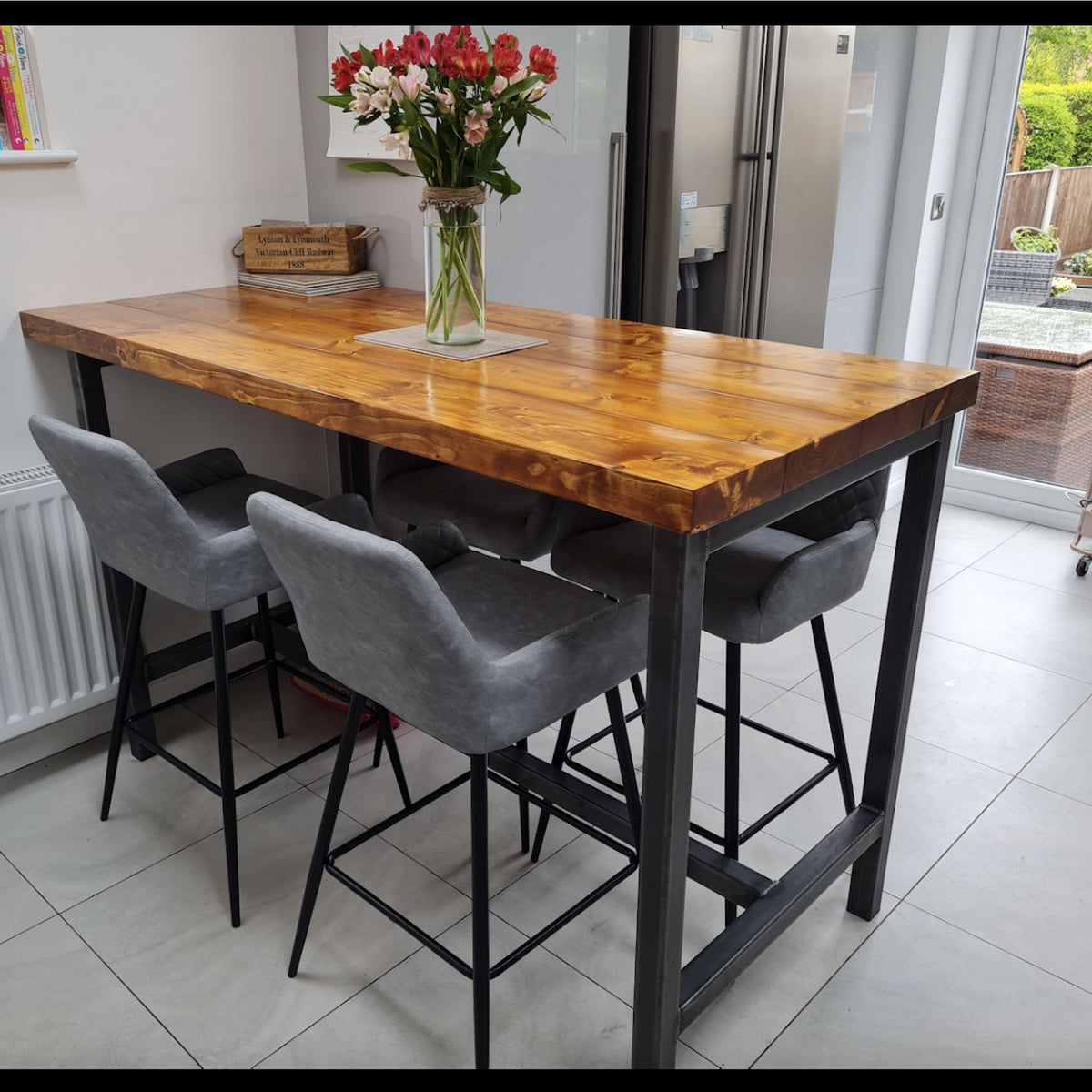 BS12 Signature Solid Wood Breakfast Bar Table – 70mm Thick Top, Heavy-Duty Steel Frame, Handcrafted in Yorkshire