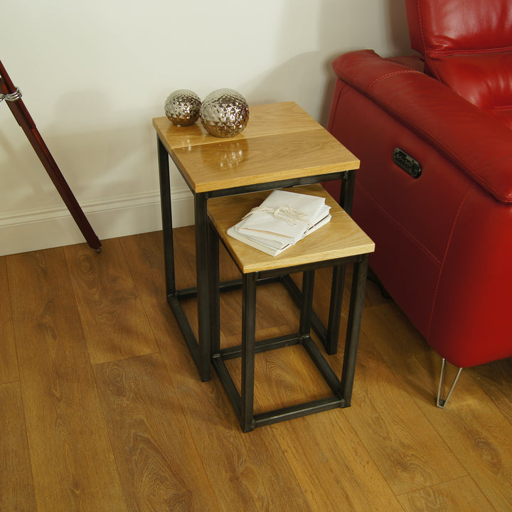 Tables gigognes rustiques en chêne massif / Tables d'appoint Table Lampe Style Ferme de Campagne Industrielle NT004