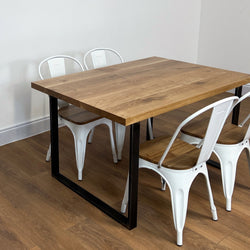Industrial Solid Oak Dining Table With Full Stave Oak Top Rustic Handmade In UK OAKTABO11