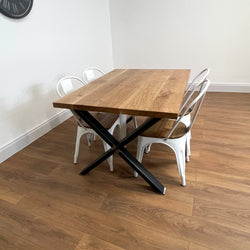X Frame Industrial Style Dining Table With Full Stave Oak Top Rustic Handmade In UK OAKTABO11