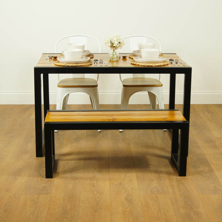 Mesa de jantar industrial estilo rústico 35mm madeira maciça recuperada e pernas de aço | Laje Chunky TAB03