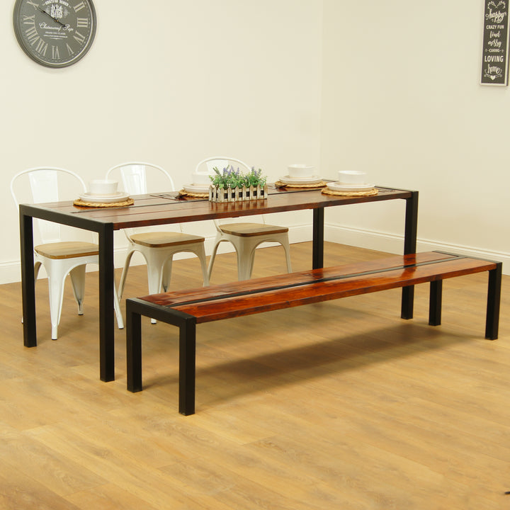 Industrial Solid Wood Dining Table & Bench Rustic Wood Farmhouse Family Kitchen Table TAB058