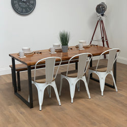 Table à manger rustique en bois massif Unité de cuisine de style industriel | Table de ferme en bois TAB020