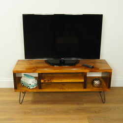 Suporte para TV / Unidade Unidade de mídia de madeira rústica - Feito à mão com TV de tábua sólida de madeira 32