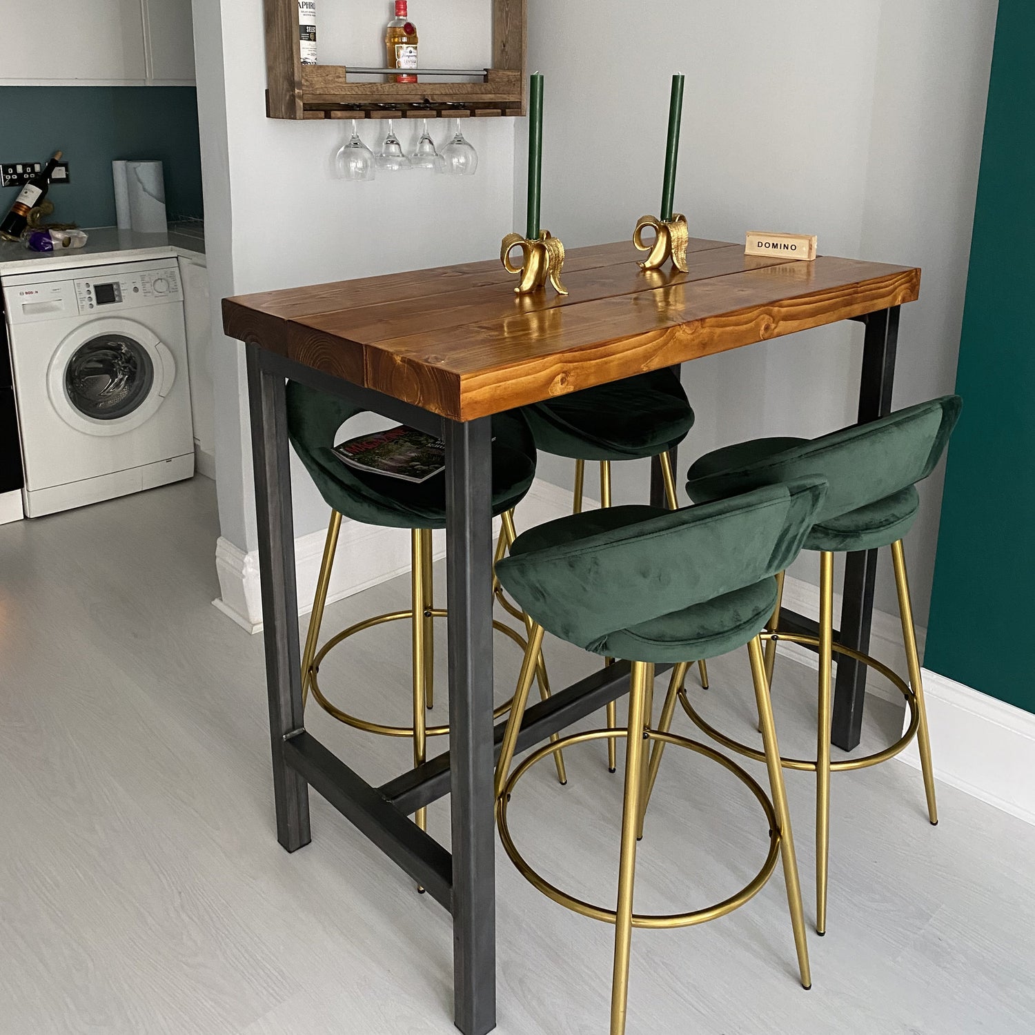 De comedor de barra de estilo industrial | Mesa Poseur Desayuno Alto | Hecho de madera maciza y acero BS12