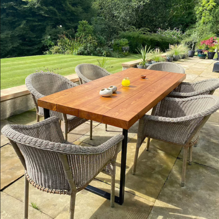 Tavolo da giardino robusto Tavolo e panca da terrazza con patio esterno - Traversine in legno massello rustico industriale GT02