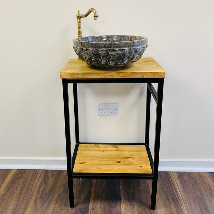 Table de lavabo de lavabo de salle de bain industrielle - Bar café bureau restaurant solide bois de récupération métal fait à la main rustique WS002